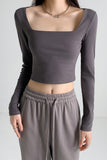 Richie House Women's Long Sleeve Casual Crop Top Ribbed Knit Slim Fitted T-Shirt RHW4065