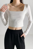 Richie House Women's Long Sleeve Casual Crop Top Ribbed Knit Slim Fitted T-Shirt RHW4065