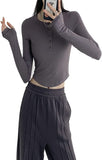 Richie House Women's Long Sleeve Casual Crop Top Ribbed Knit Slim Fitted T-Shirt RHW4065