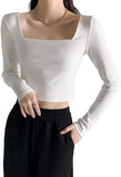 Richie House Women's Long Sleeve Casual Crop Top Ribbed Knit Slim Fitted T-Shirt RHW4065