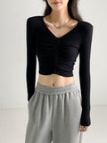 Richie House Women's Long Sleeve Casual Crop Top Ribbed Knit Slim Fitted T-Shirt RHW4065