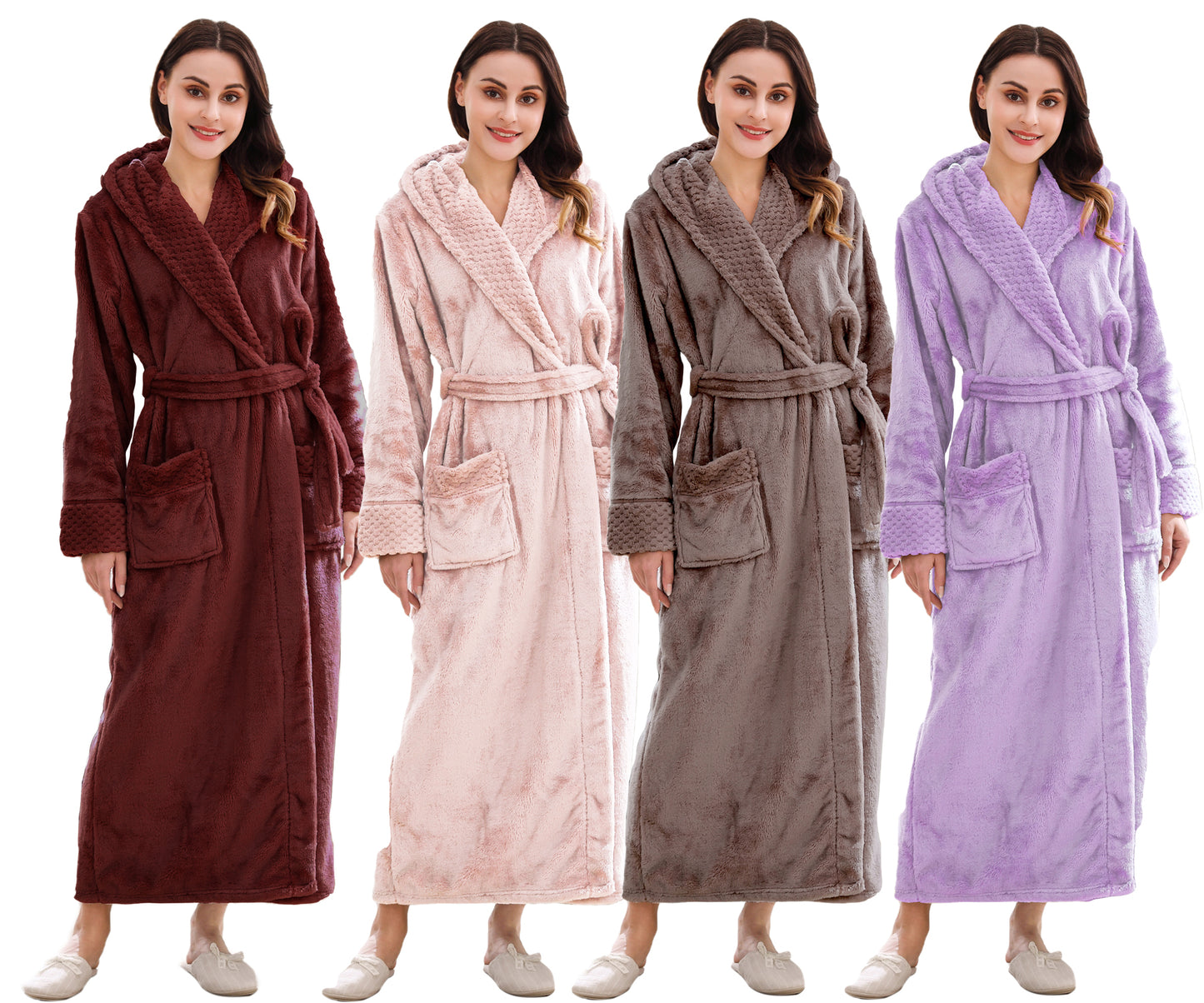 RH Robe Womens Long Hooded Bathrobe Plush Fleece Winter Sleepwear S-XL RHWN2233