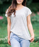 RH Women's Casual Linen T-Shirt w/ Chiffon Short Sleeve Tops Blouse Shirt RH2040