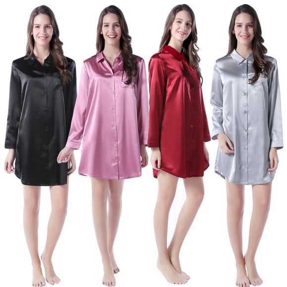 RH US Women's Nightgown Satin Nightshirt Button Sleepwear Pajama Dress RHW2788