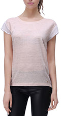RH Women's Casual Linen T-Shirt w/ Chiffon Short Sleeve Tops Blouse Shirt RH2040