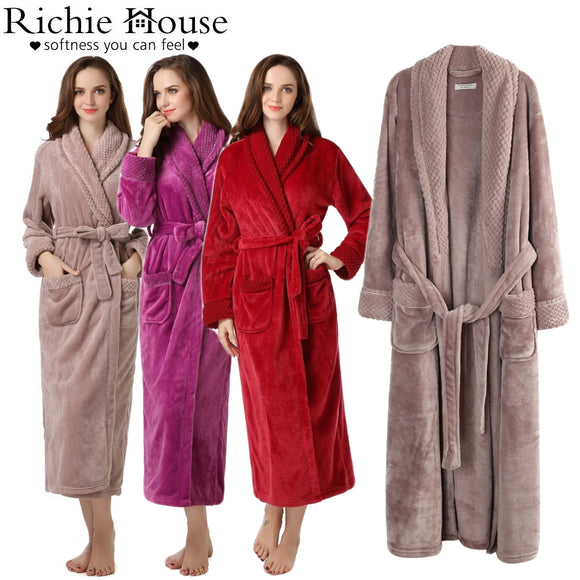 Richie House Ladies Women's Nude Plush Long Shawl Collar Fleece Robe Spa RH1591